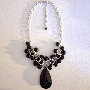 Black And Silver Tone Beaded Pendant Necklace